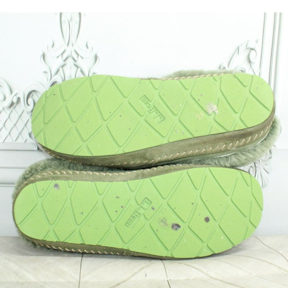 LL Bean Squam Lake Green Suede Wicked Good Shearling Lined Slippers Size 8 M - Picture 9 of 9